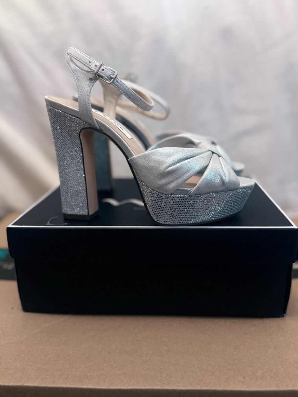 Nina Shoes Silver Platform High Heel Platform Heels/Sandals with Ankle Strap